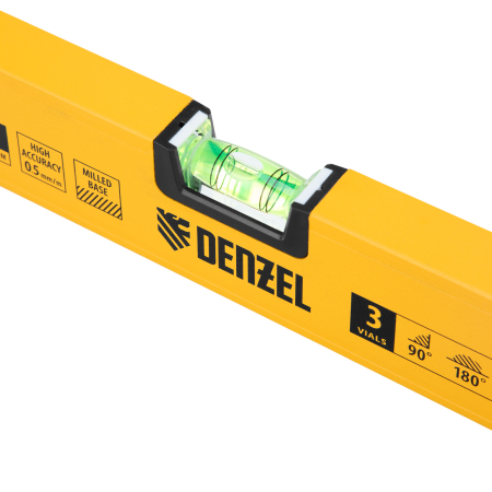 Уровень алюминиевый DENZEL магнит., фрезерованный, 3 глазка (1 зеркал.), 0,5 мм/м, 600 мм