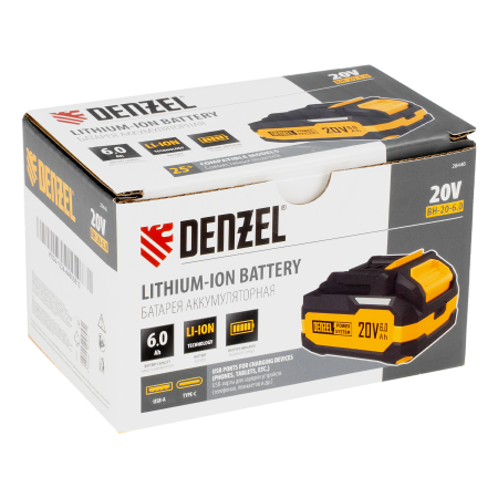 Батарея аккумуляторная DENZEL BH-20-6.0, Li-Ion, USB, 20 В, 6,0 Ач