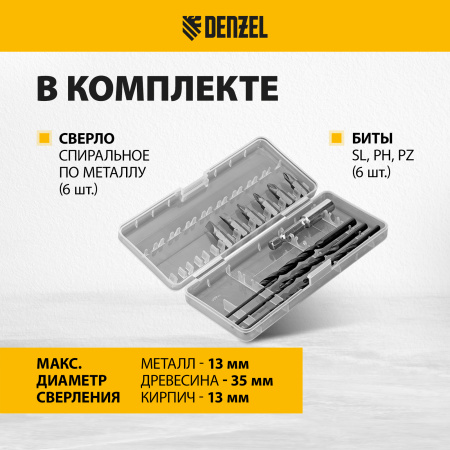 Дрель-шуруповерт аккумуляторная ударная бесщет DENZEL CIDB-IB-18-02, Li-Ion, 18 В, 2 акк.