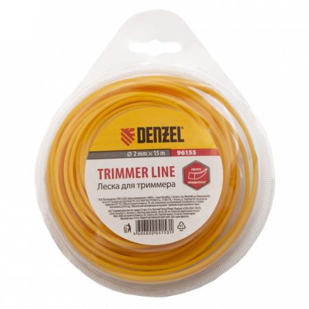 Леска для триммера DENZEL 96155, 2 мм x 15 м, квадратная