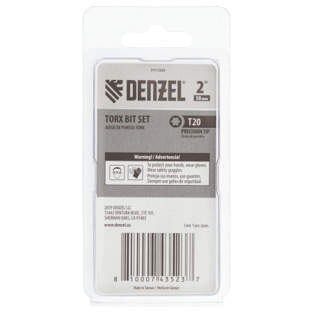 Набор бит DENZEL T20x50, 5 шт.