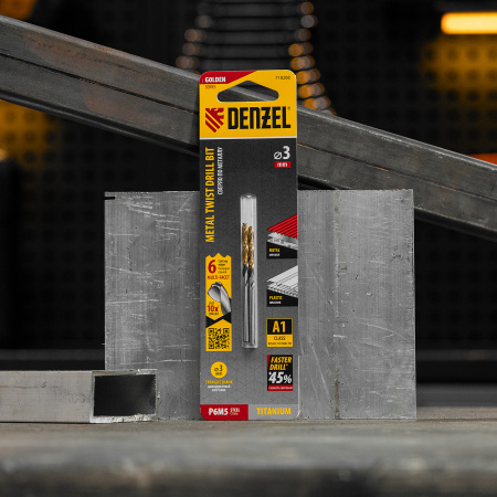 Сверло спиральное по металлу DENZEL 3 x 61 мм, Р6М5, Golden Tip, многогранная заточка, 2шт.