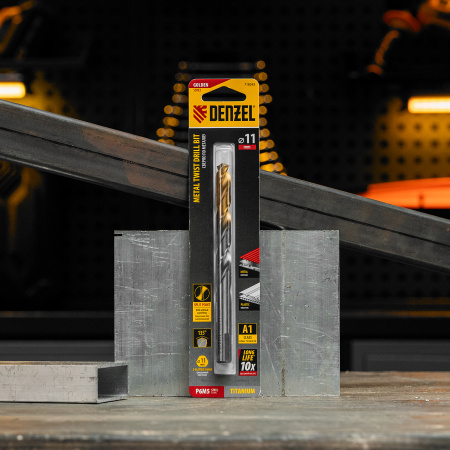 Сверло спиральное по металлу DENZEL 11 x 142 мм, Р6М5, Golden Tip 