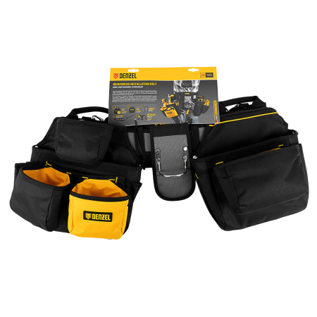 Пояс монтажника усиленный DENZEL с лямками, сумки поясные, держатель для молотка