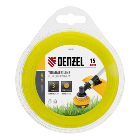 Леска для триммера DENZEL Flex Сord 96109, 3 мм x 15 м, круглая, блистер
