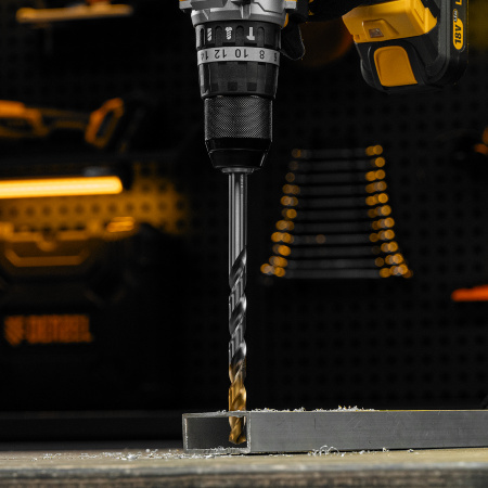 Сверло спиральное по металлу DENZEL 11 х 195 мм, Р6М5, Golden Tip, удлиненное