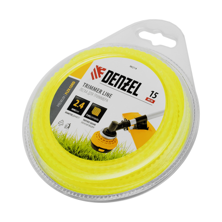 Леска для триммера DENZEL 96214 зубчатый квадрат, 2,4мм х 15м, FLEX CORD