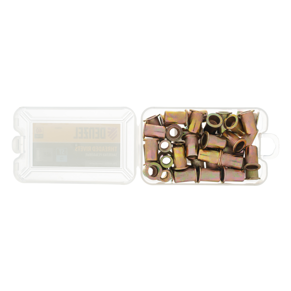 Заклепки резьбовые DENZEL стальные, оцинкованные, М8, пластиковый кейс, 40 шт.