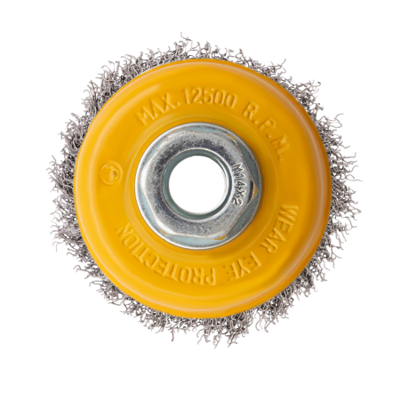 Щетка для УШМ DENZEL 746043, 75 мм, «чашка», витая нержавеющая проволока 0.3 мм, М14