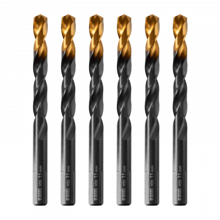 Сверло по металлу DENZEL 11 мм, HSS-Tin, Golden Tip, 6 шт.