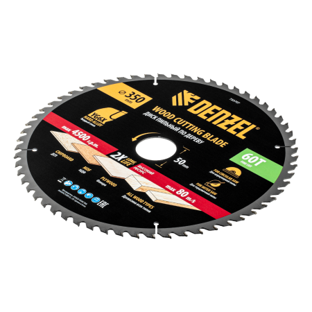 Пильный диск по дереву DENZEL ф350 х 50 мм, 60 зубьев