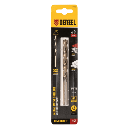 Сверло по металлу DENZEL 9 мм, HSS Co-8%