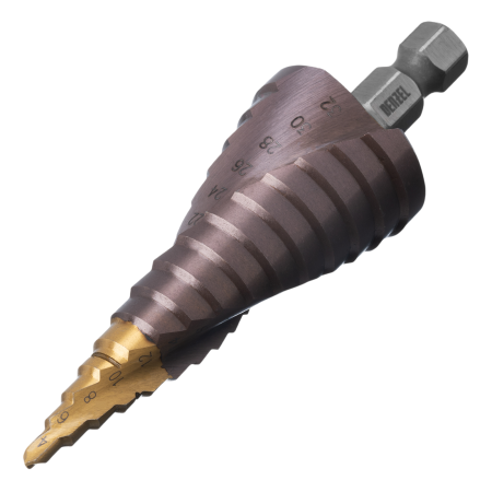 Сверло ступенчатое DENZEL, 4-6-8-10-12-14-16-18-20-22-24-26-28-30-32 мм, Р6М5К5, 6-гр. хвостовик