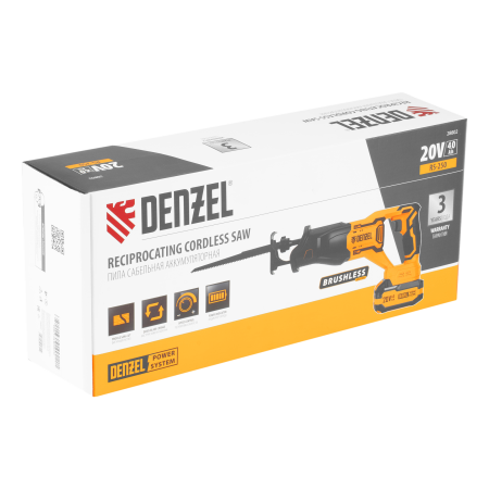 Пила сабельная аккумуляторная бесщет. DENZEL  RS-250, Li-Ion, 20 В