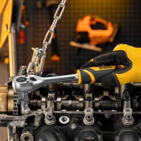 Ключ-трещотка DENZEL 1/2", 90 зубьев, с быстрым сбросом, CrV