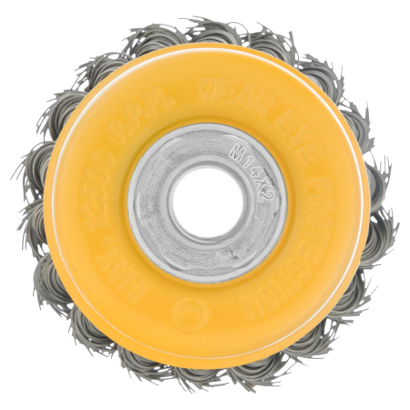 Щетка для УШМ DENZEL 746243, 75 мм, «чашка», крученая нержавеющая проволока 0.5 мм, М14