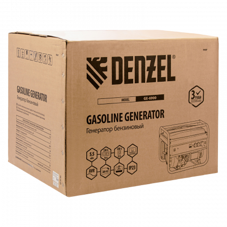 Генератор бензиновый DENZEL GE 6900, 5.5 кВт, 220 В/50 Гц, 25 л, ручной старт