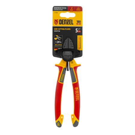 Бокорезы DENZEL диэлектрические рукоятки, до 1000 В, трехкомпонентные рукоятки, 180 мм