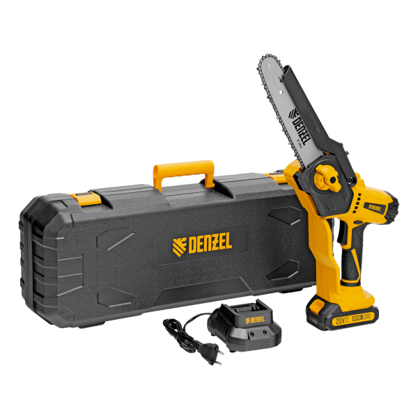 Цепная мини-пила аккумуляторная бесщеточная DENZEL СCS-200BL, шина 200 мм, Li-Ion, 20 В