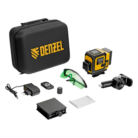 Лазерный уровень мультипризменный DENZEL DLV-360-3C, 30 м, зеленый луч, Li-Ion 2,4 Aч, кейс