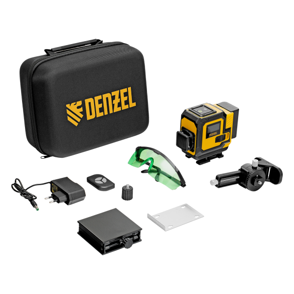 Лазерный уровень мультипризменный DENZEL DLV-360-3C, 30 м, зеленый луч, Li-Ion 2,4 Aч, кейс