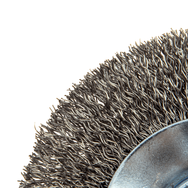 Щетка для УШМ DENZEL 746083, 100 мм, «тарелка», витая нержавеющая проволока 0.3 мм, М14