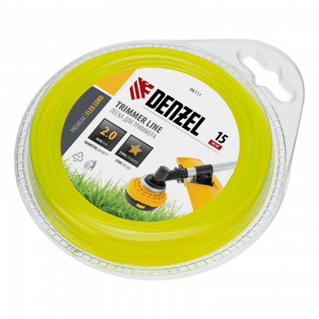 Леска для триммера DENZEL Flex Сord 96111, 2 мм x 15 м, звезда, блистер