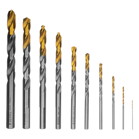 Набор сверл по металлу DENZEL, 1-10 мм, Р6М5-TiN, Golden Tip, 10 шт