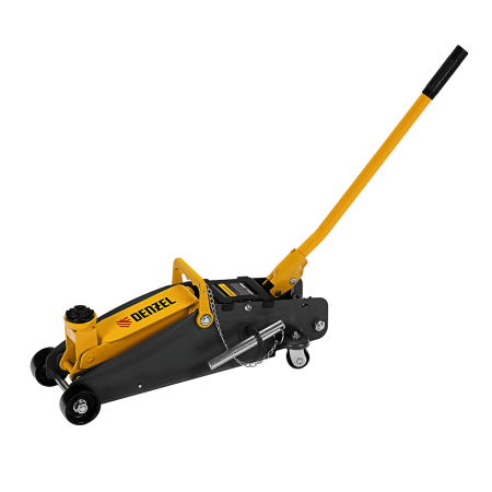 Домкрат гидравлический DENZEL подкатной с фиксатором, 2,8 т, 135-385 мм, в кейсе