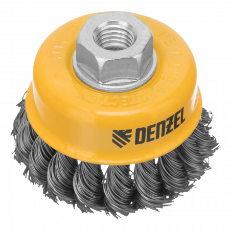 Щетка для УШМ DENZEL 746243, 75 мм, «чашка», крученая нержавеющая проволока 0.5 мм, М14