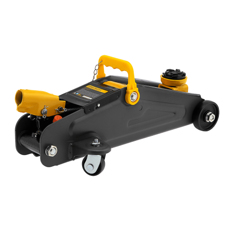 Домкрат гидравлический DENZEL подкатной с фиксатором, 2 т, 130-330 мм, в кейсе