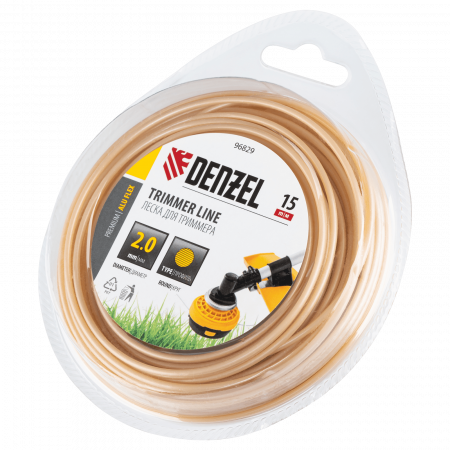 Леска для триммера DENZEL армированная алюминием круглая, 2,0мм х 15м, блистер ALUFLEX