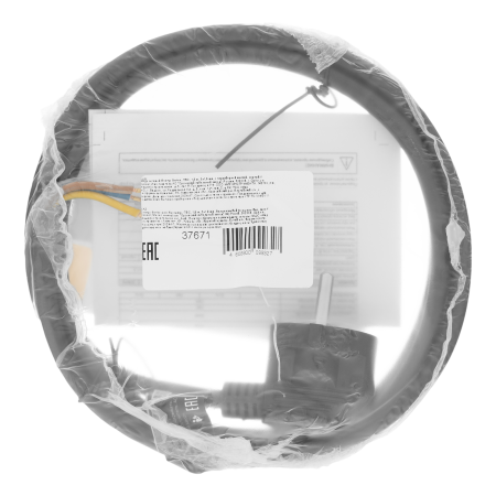 Шнур сетевой Energy Series DENZEL, ПВС, 1,5 м, 3 x 1,5 мм, с неразборной вилкой, черный