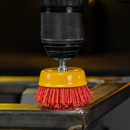 Щетка для дрели DENZEL, 65 мм, Чашка, со шпилькой, нейлоновая щетина