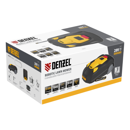 Робот-газонокосилка DENZEL Grass Master 1000  1000м2, 3Ач, 28V, LCD дисплей, Wi-Fi