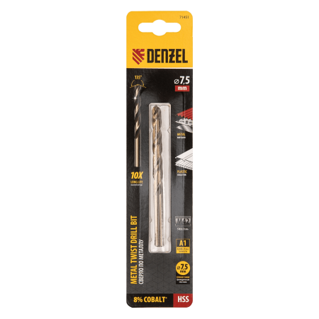 Сверло по металлу DENZEL 7,5 мм, HSS Co-8%