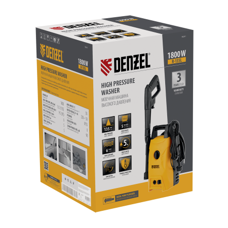 Моечная машина высокого давления DENZEL R-135L, 1800 Вт, 135 бар, 360 л/ч