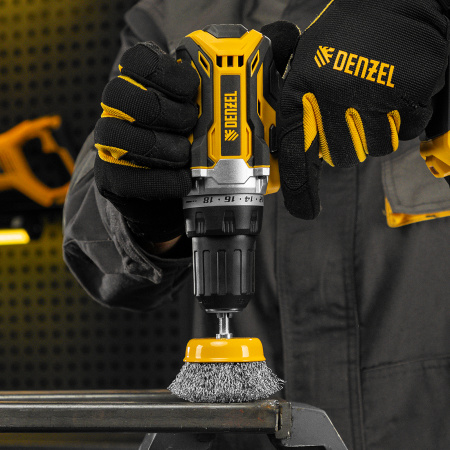 Щетка для дрели DENZEL, 75 мм, Чашка, со шпилькой, нержавеющая витая проволока