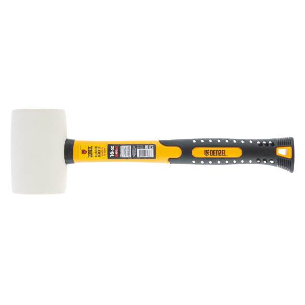 Киянка резиновая DENZEL 16 oz, белая резина, фибергласовая рукоятка