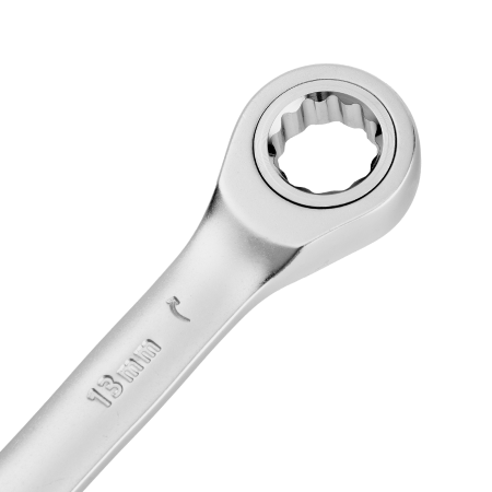 Ключ комбинированный трещоточный DENZEL, 13 мм, CrV, матовый хром