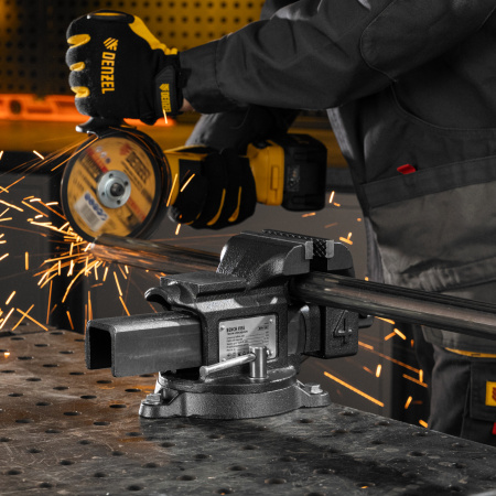 Тиски слесарные DENZEL BVH-100, 100 мм, поворотные, стальная направляющая, с наковальней