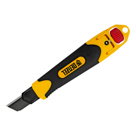 Нож DENZEL 18 мм, сменное лезвие, SK4, корпус из ABS + TPR, торцевой зажим