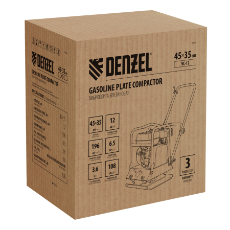 Виброплита бензиновая DENZEL VC-12, 12 кН, 45*35 см, 196 см3