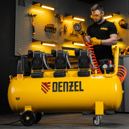 Компрессор безмасл. малошумн. DENZEL DLP-4500/150, 4,5 кВт, 3х1,5 кВт,150 л, 2850 об/мин,750 л/мин