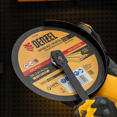 Круг отрезной по металлу DENZEL 230 х 2,0 х 22,2 мм, A36TBF, в метал.банке, 5 шт.