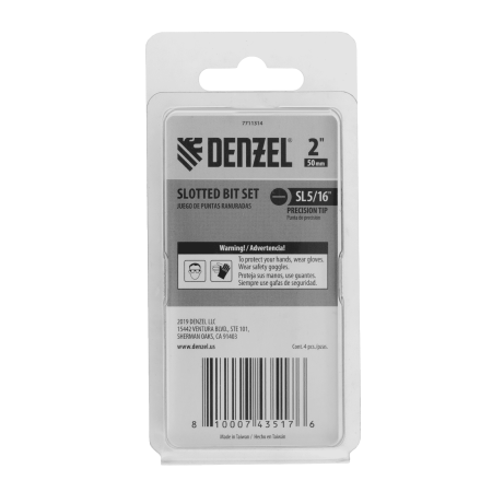 Набор бит DENZEL SL5/16"x2", 4 шт.