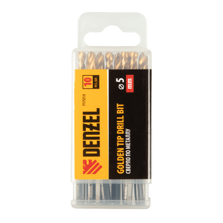 Сверло по металлу DENZEL 5 мм, HSS-Tin, Golden Tip, 10 шт.