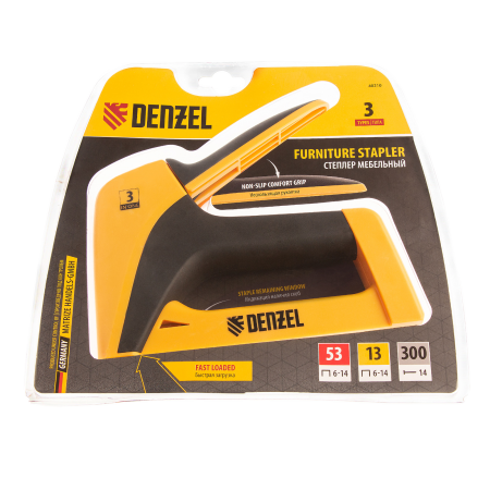 Мебельный степлер DENZEL 40210, пластиковый корпус, тип скобы: 13, 53, 300, 6-14 мм