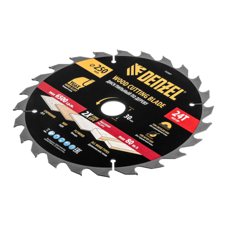 Пильный диск по дереву DENZEL ф250 х 30 мм, 24 зубьев
