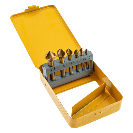 Набор зенковок DENZEL HSS, M3-M10, 6 шт, металл. кейс